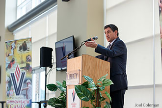 Outgoing Lynchburg Mayor Michael Gillette spoke during Wednesday's press conference.