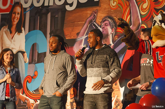 Rashad Jennings and Mike Brown speak at College For A Weekend rally.