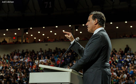 Senator Rick Santorum speaks to Liberty University students during Convocation on Nov. 10.