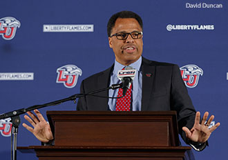 Ritchie McKay is announced as Liberty University's new head men's basketball coach during a press conference.