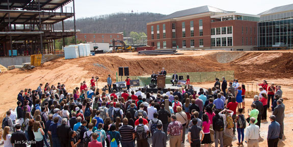An overhead view of the Liberty University Center for Music & the Worship Arts groundbreaking ceremony.