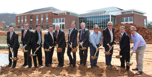 Shovel line at the groundbreaking of Liberty University's Center for Music & the Worship Arts.