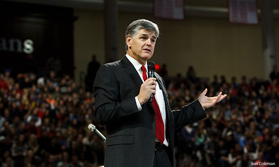 FOX News personality Sean Hannity speaks during Liberty University Convocation.