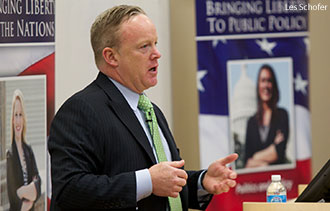 Sean Spicer, RNC communications director, speaks at Liberty University's Helms School of Government.