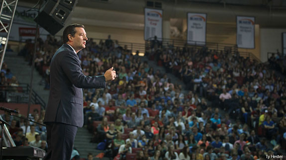 Sen. Ted Cruz speaks at Liberty University Convocation before a crowd of over 10,000.