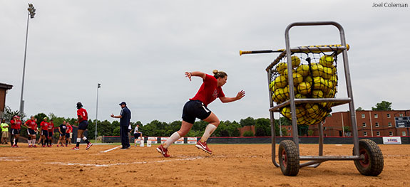 USA National Team practices softball drills on Liberty University's old field.