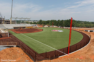 The new Liberty Softball Stadium under construction in the athletics complex.