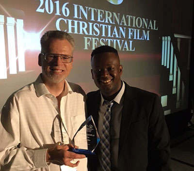 Stephan Schultze, executive director of Liberty University's cinematic arts department and ICFF director Marty Jean-Louis.