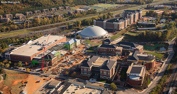 Liberty University's new four-story, 150,000-square-foot student center is beginning to take shape in the heart of campus.