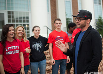 Liberty University alumnus TobyMac visits with students on campus