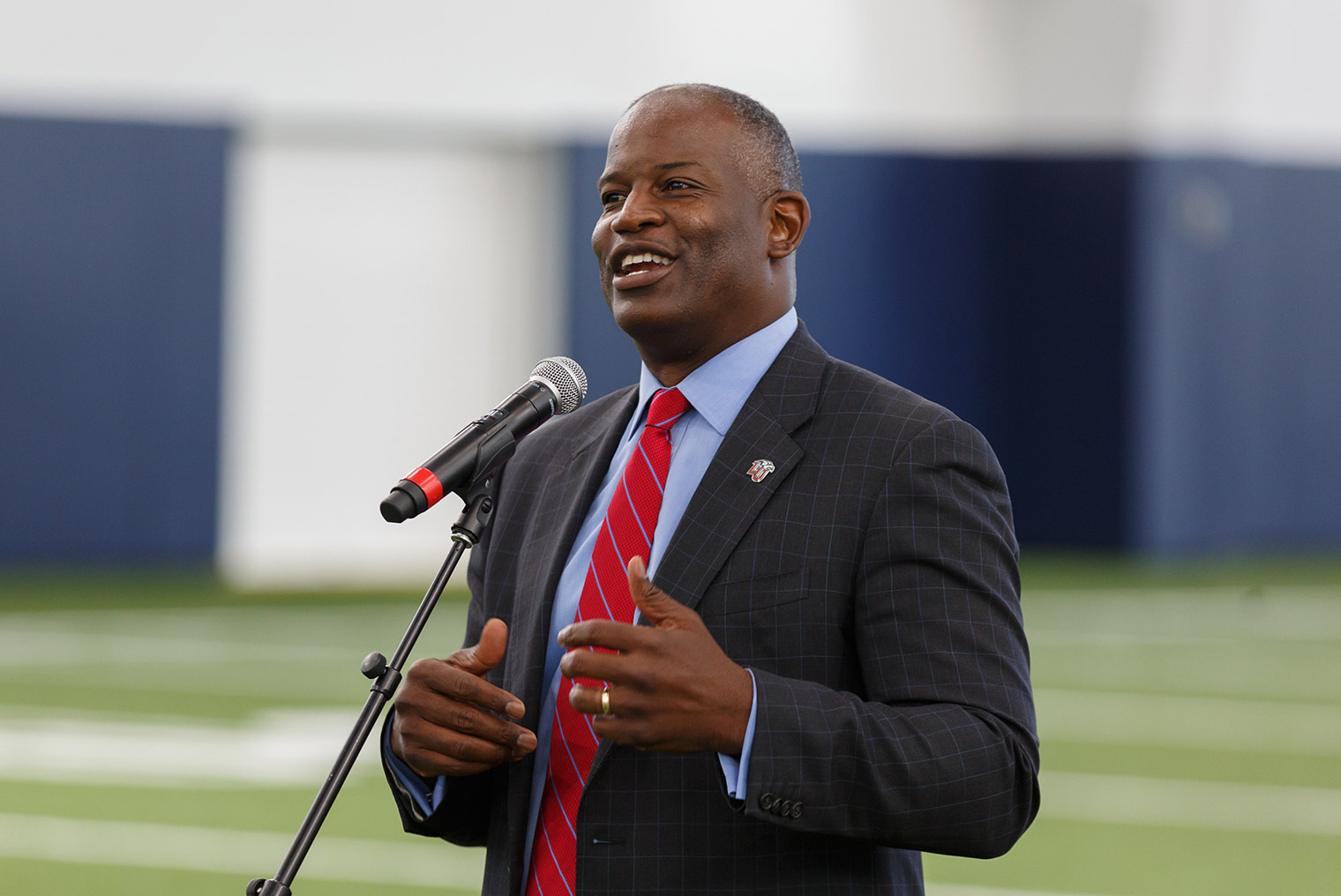 Liberty Head Coach Turner Gill, shown at a grand opening for the Liberty Indoor Practice Facility on Aug. 18, 2017, announced his seventh recruiting class on Wednesday. (Photo by Joel Coleman)