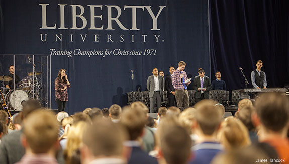 Liberty University holds a memorial service for Jon Gregoire during Convocation on Wednesday, Nov. 12.