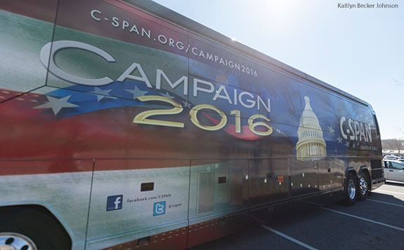 The C-Span Bus visits the campus of Liberty University.