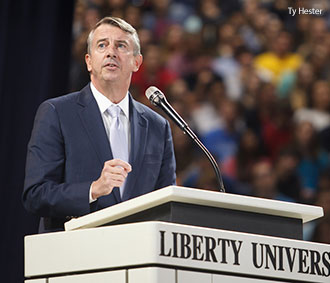 Ed Gillespie speaks to Liberty students.