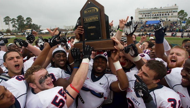 Liberty Football celebrates its Big South Conference championship.