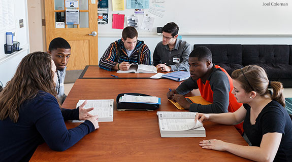 Liberty University work-study mentors work with high school students.