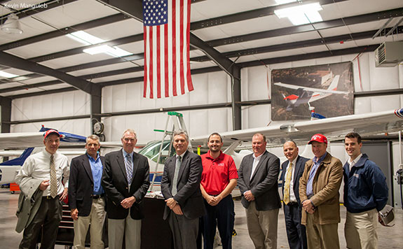 Textron executives and Liberty University ad ministrators at the School of Aeronautics.