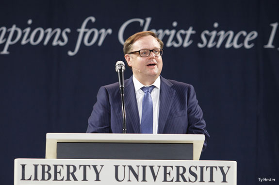 Fox News columnis Todd Starnes speaks at Liberty University.
