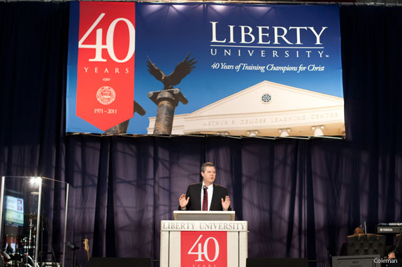 Liberty University Chancellor Jerry Falwell Jr addresses students