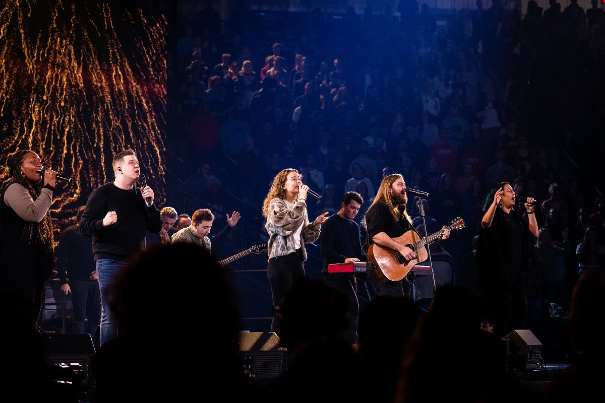 Liberty Worship Collective singing during Campus Community