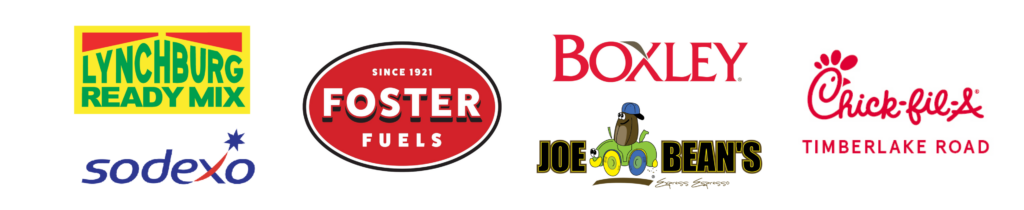 6 Businesses for Bronze Level - Lynchburg Ready Mix, Sodexo, Foster Fuels, Boxley, Joe Beans, Chick-Fil-A