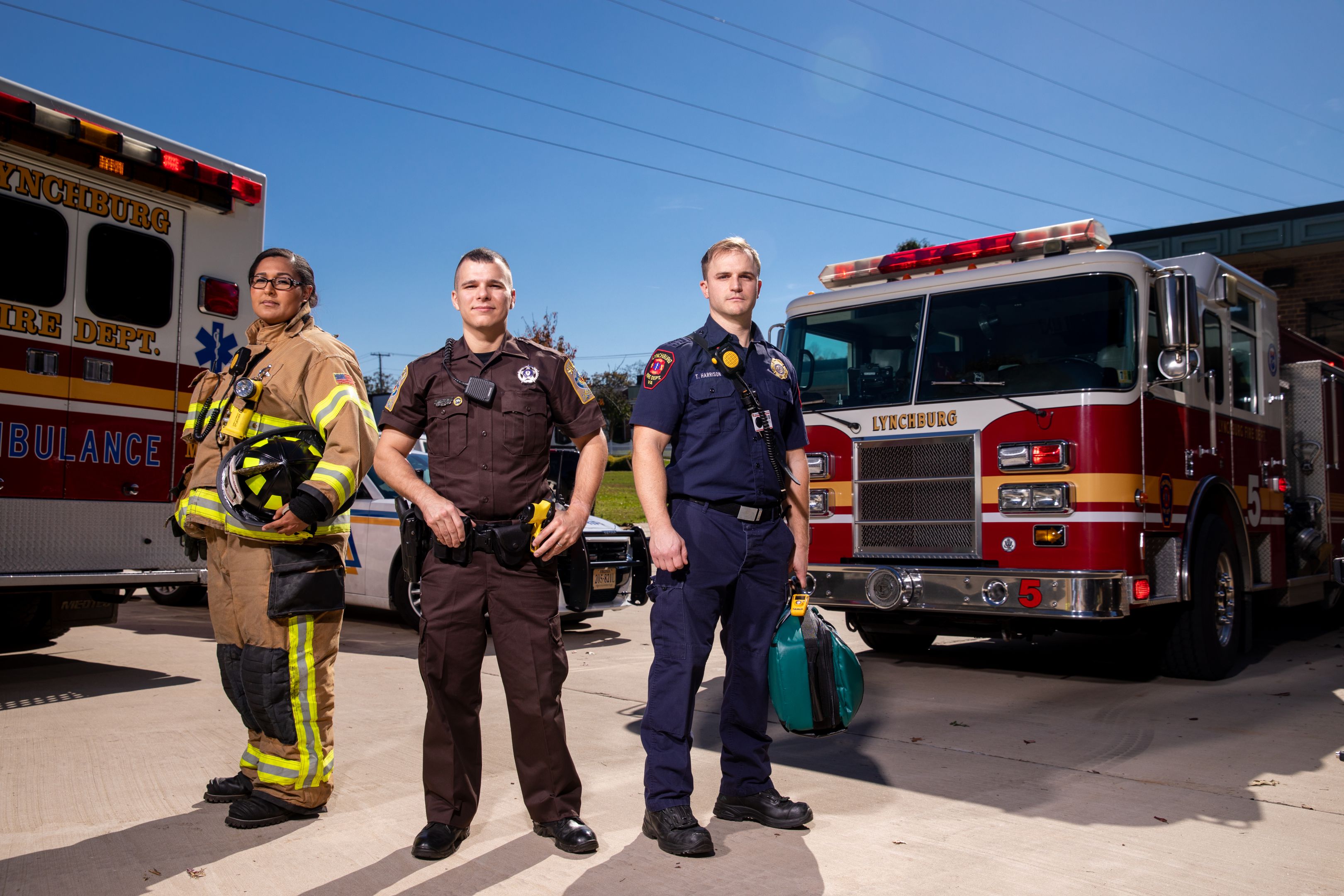 Photo of fire fighter and police officers