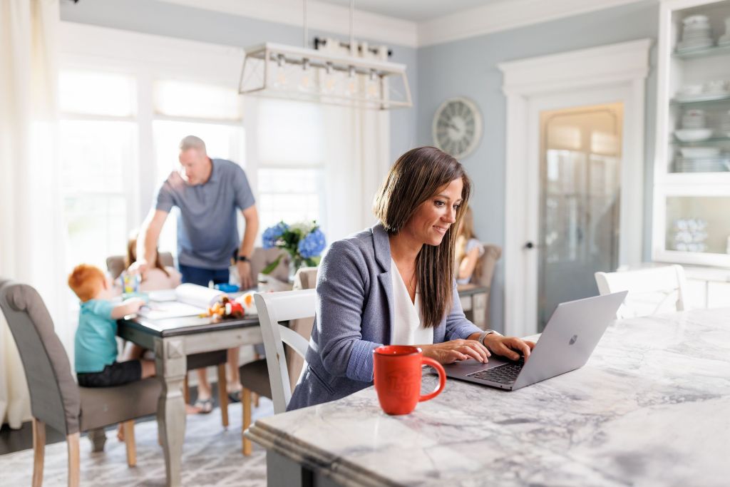 Woman studying online in her home