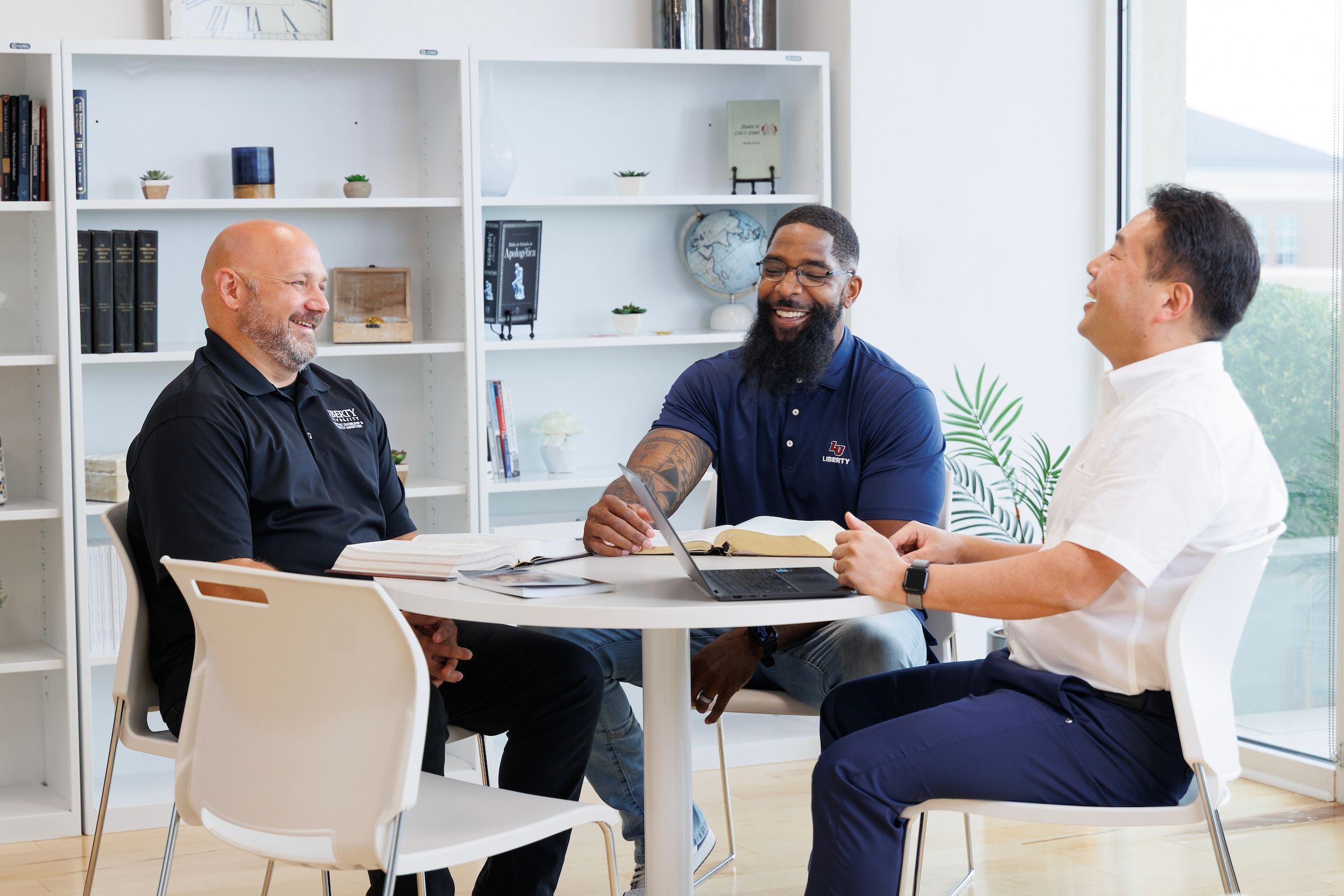 Professors from the Liberty Theological Seminary engage in a discussion